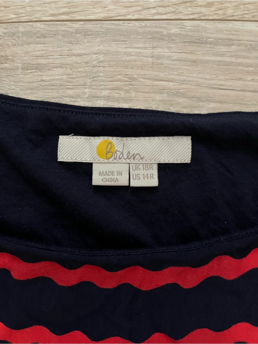 Boden Women’s Amelie Navy and Red Wavy-Stripe Midi Dress - Size 14 - Picture 3 of 7